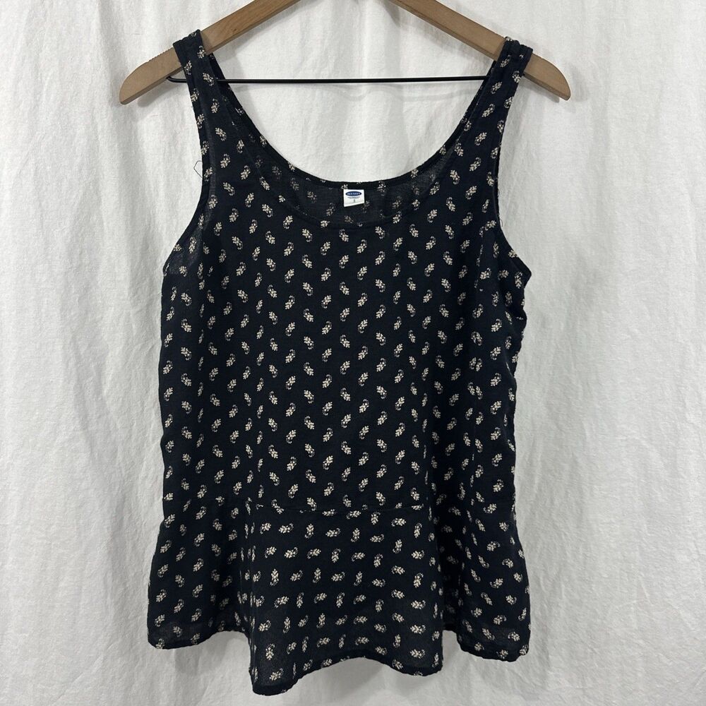 Old Navy Black Floral Print Peplum Sleeveless Tank Top Womens Sz S Beach Summer